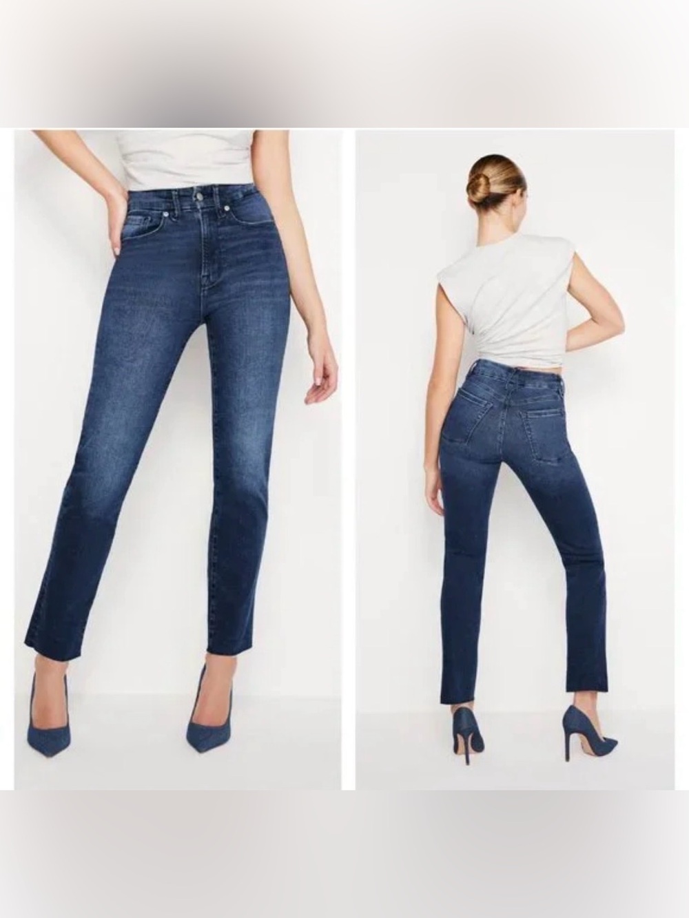 Good American High-Rise Slim Straight Jeans - Dark Blue Wash Sz 18